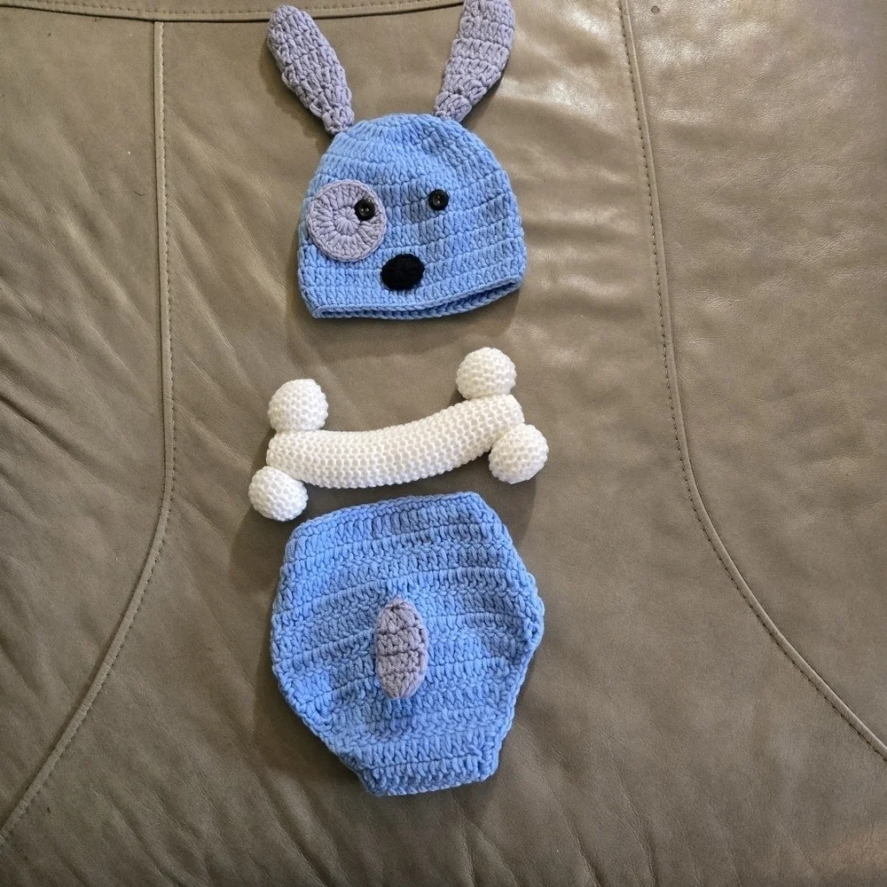 Adorable Baby Gift Set Crochet Blue Hat and Diaper Short Set.